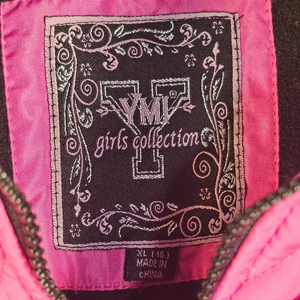 YMI Girls‎ Collection Pink Quilted Puffer Jacket Faux Fur Hood Size XL 16